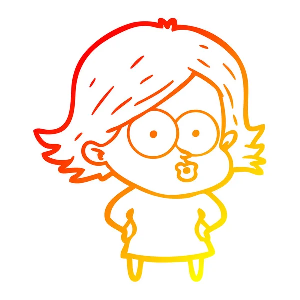Warme kleurovergang lijntekening cartoon meisje pouting — Stockvector