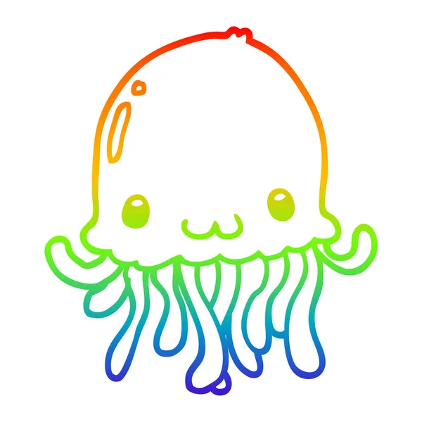 Línea de gradiente arco iris dibujo de dibujos animados medusas — Vector de stock