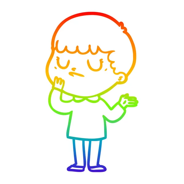 Regenboog gradiënt lijntekening cartoon knorrige jongen — Stockvector