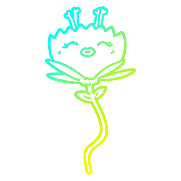 Línea de gradiente frío dibujo feliz flor de dibujos animados — Vector de stock