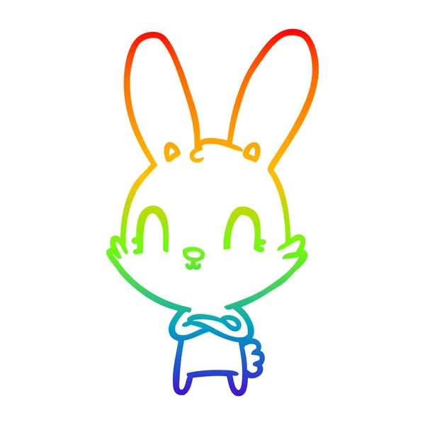 Rainbow gradient line drawing cute cartoon rabbit — Stock Vector