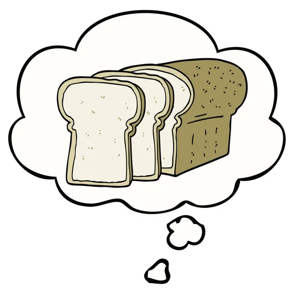 Dibujos animados en rodajas de pan y burbuja de pensamiento — Vector de stock