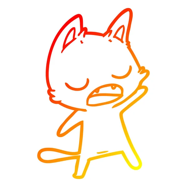 Linha gradiente quente desenho falando desenho animado gato — Vetor de Stock