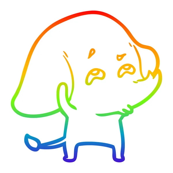 Rainbow gradient linje ritning tecknad elefant minnas — Stock vektor