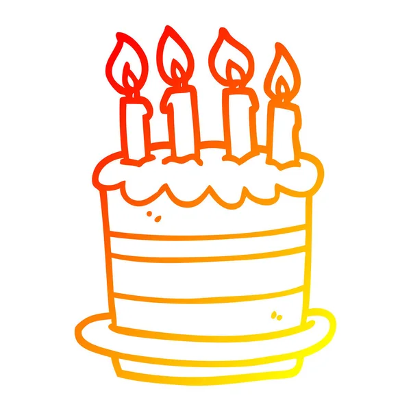 Línea de gradiente caliente dibujo dibujos animados pastel de cumpleaños — Vector de stock