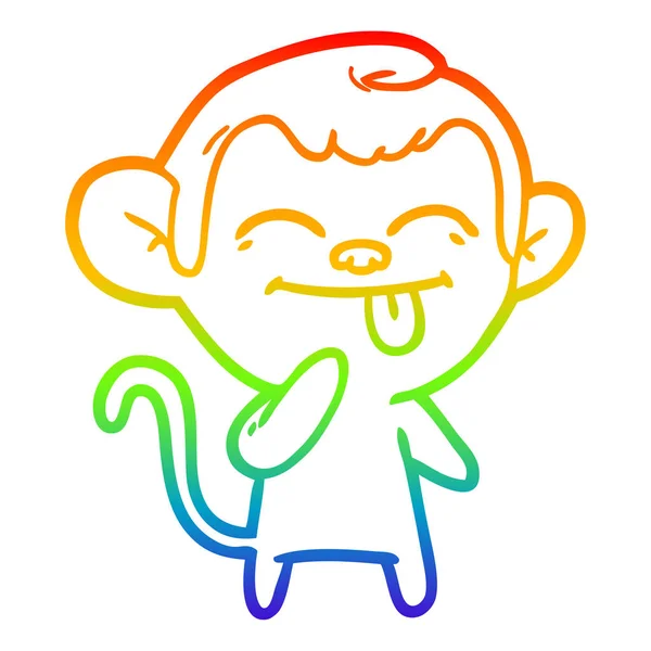 Línea de gradiente arco iris dibujo divertido mono de dibujos animados — Vector de stock