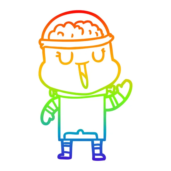 彩虹渐变线绘制快乐卡通机器人挥舞 — 图库矢量图片