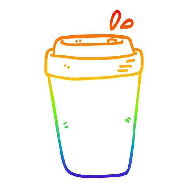 Regenbogen Gradienten Linie Zeichnung Karikatur Kaffeetasse — Stockvektor