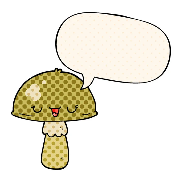 Cartoon mushroom and speech bubble in comic book style — Stock Vector