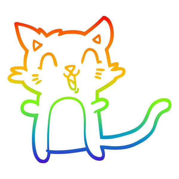 Rainbow gradient ligne dessin dessin animé heureux chat — Image vectorielle