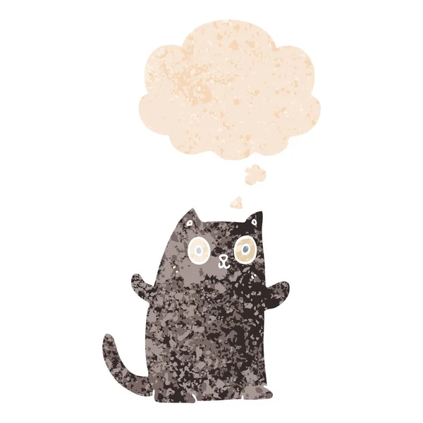 Kartun kucing dan berpikir gelembung dalam gaya tekstur retro - Stok Vektor