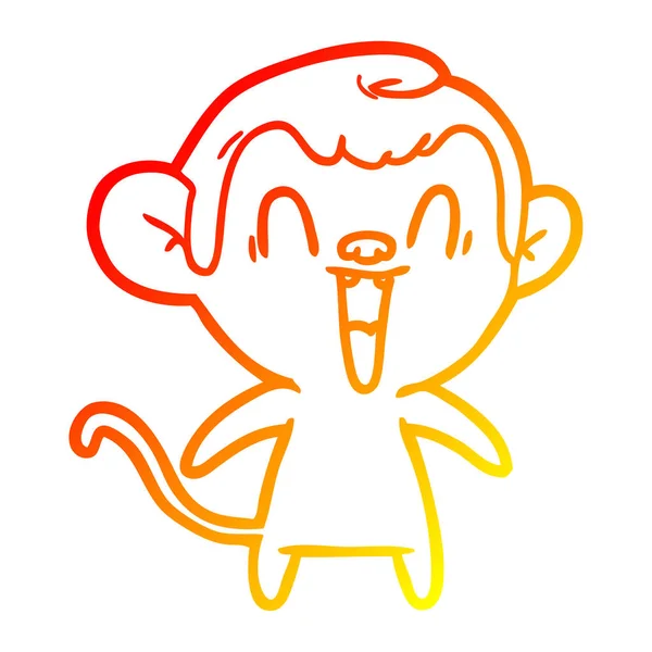 Linha gradiente quente desenho desenho dos desenhos animados rindo macaco — Vetor de Stock