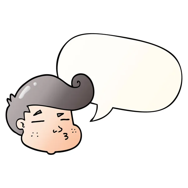 Cartoon boy's face and speech bubble in smooth gradient style — Stock Vector