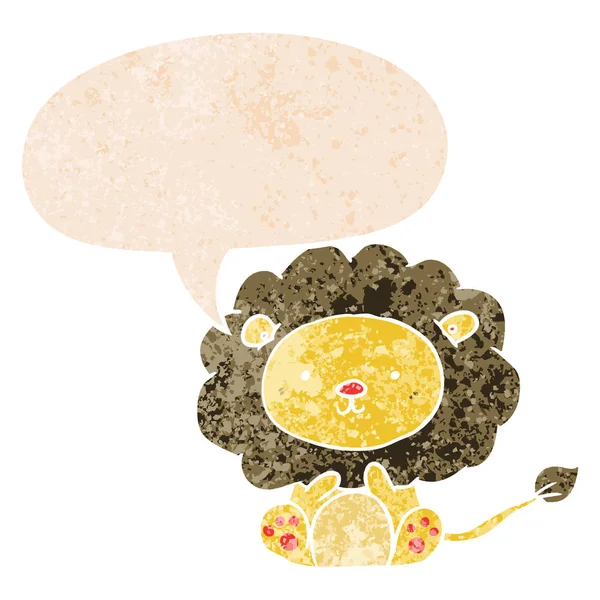 Мультяшний лев і мовна бульбашка в ретро текстурованому стилі — стоковий вектор