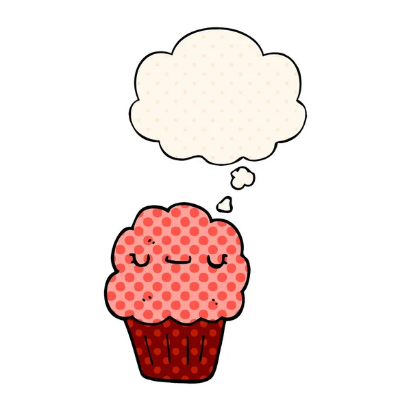 Cartoon muffin en gedachte bubble in Comic Book stijl — Stockvector