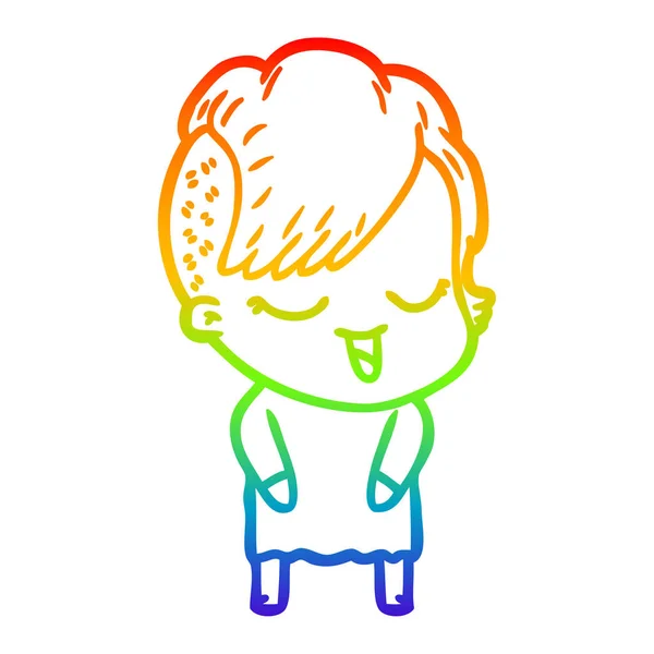 Arco iris gradiente línea dibujo feliz dibujos animados chica — Vector de stock