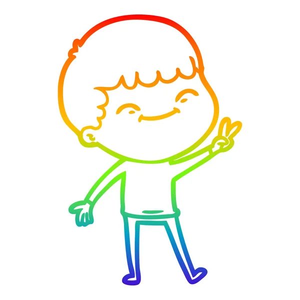 Regenbogen-Gradienten-Linie Zeichnung Karikatur glücklicher Junge — Stockvektor