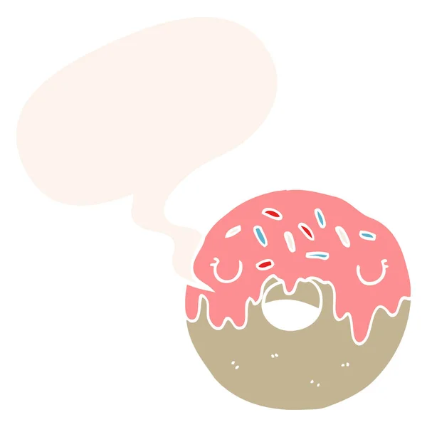 Мультяшний пончик і мовна бульбашка в ретро-стилі — стоковий вектор