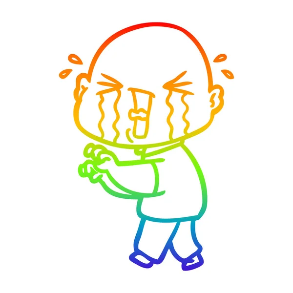Arco-íris linha gradiente desenho desenhos animados chorando homem careca — Vetor de Stock