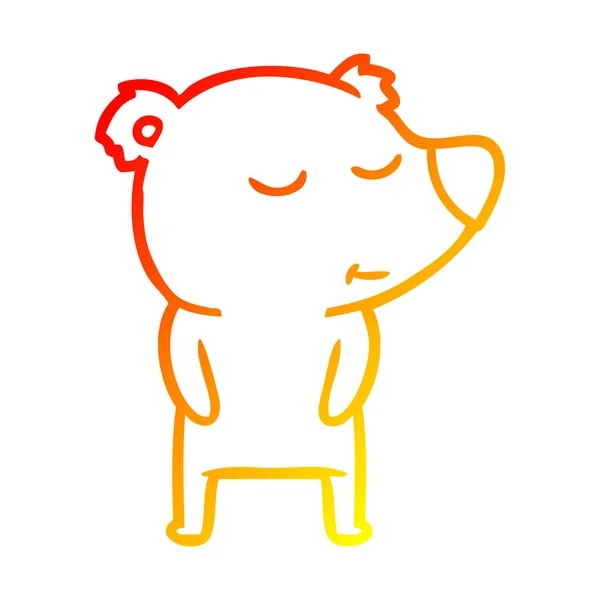 Warme kleurovergang lijntekening gelukkig cartoon ijsbeer — Stockvector