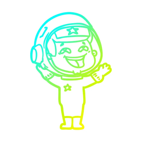Cold gradient line drawing cartoon laughing astronaut — Stock Vector