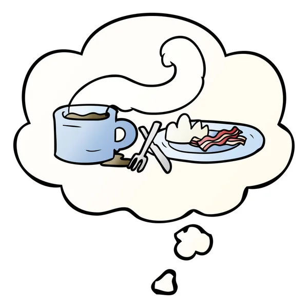 Kreslená snídaně a myšlenková bublina v hladkém stylu přechodu — Stockový vektor