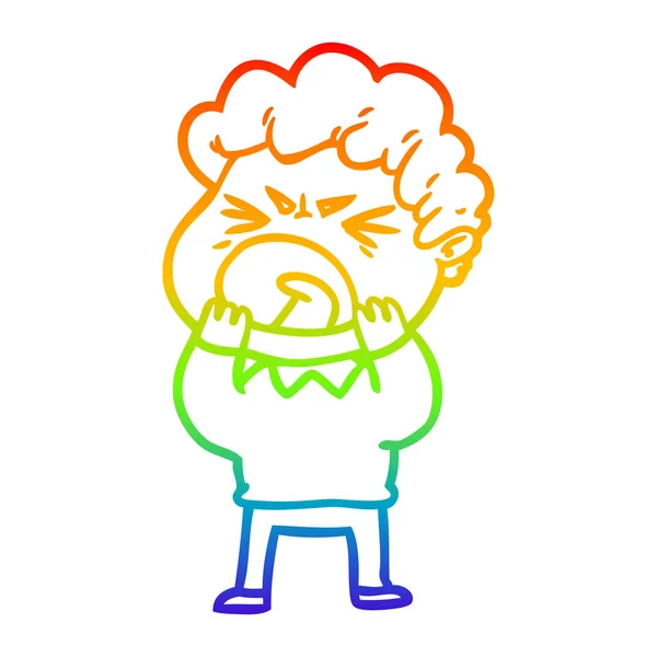 Rainbow gradient ligne dessin dessin animé furieux homme — Image vectorielle