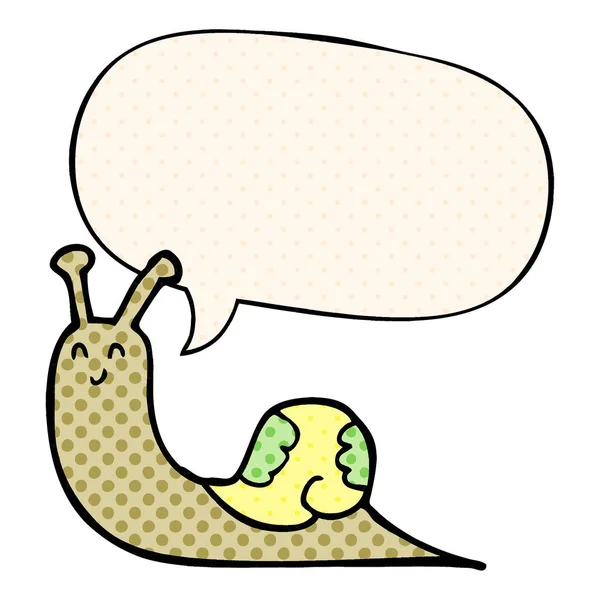 Cute cartoon snail and speech bubble in comic book style — Stock Vector