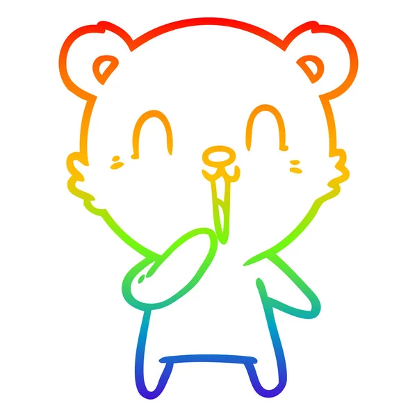 Rainbow gradient ligne dessin heureux rire bande dessinée ours — Image vectorielle