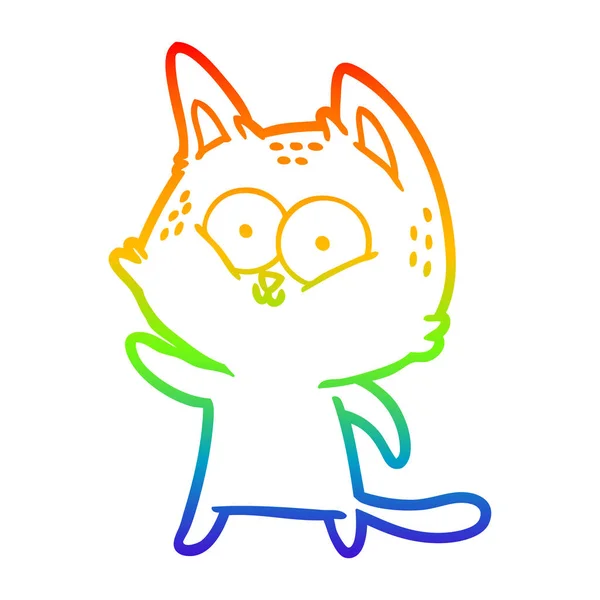 Rainbow gradient ligne dessin dessin animé chat agitant — Image vectorielle