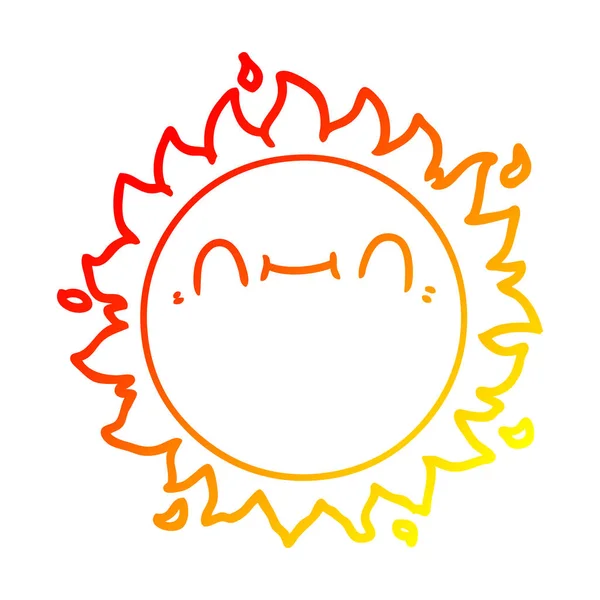 Chaud dégradé ligne dessin heureux dessin animé soleil — Image vectorielle