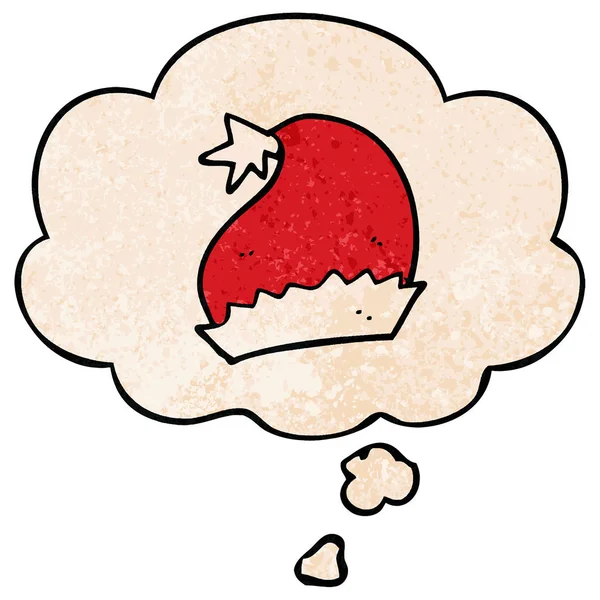 Karikatür santa şapka ve grunge doku desen s düşünce balonu — Stok Vektör