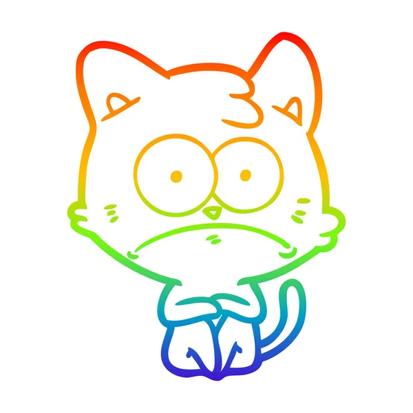 Regenboog gradiënt lijntekening cartoon nerveuze kat — Stockvector