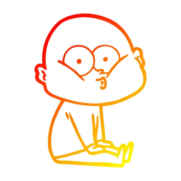 Warm gradient line drawing cartoon bald man staring — Stock Vector