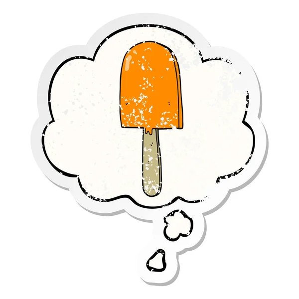 Tecknad Lollipop och tankebubbla som en nödställda slitna klistermärke — Stock vektor