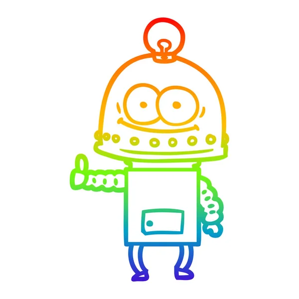 Linha gradiente arco-íris desenho feliz robô caixa com lâmpada —  Vetores de Stock