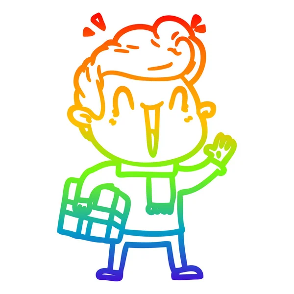 Regenboog gradiënt lijntekening cartoon opgewonden man — Stockvector