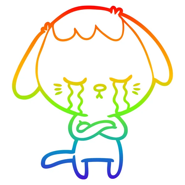 Rainbow gradient ligne dessin chiot mignon pleurer dessin animé — Image vectorielle