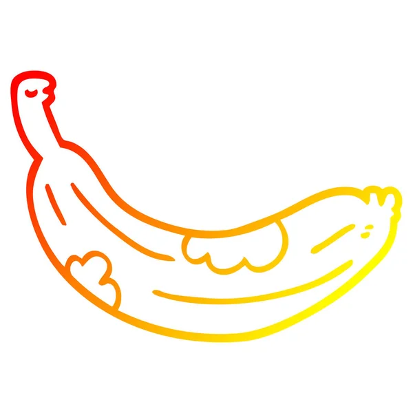 Línea de gradiente caliente dibujo de dibujos animados plátano podrido — Vector de stock