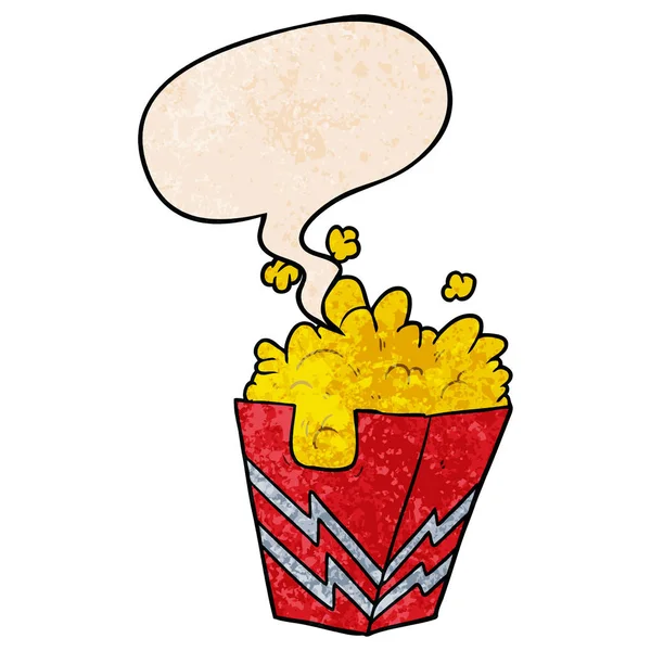 Cartoon-Box mit Popcorn und Sprechblase im Retro-Stil — Stockvektor