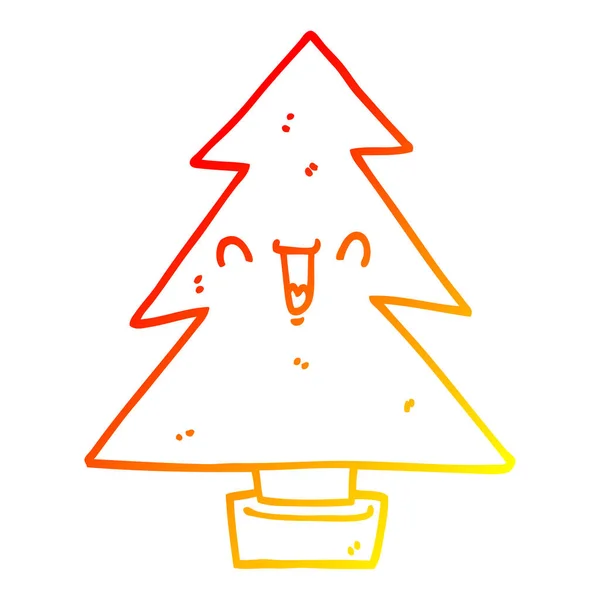 Varm gradient linje ritning tecknad julgran — Stock vektor