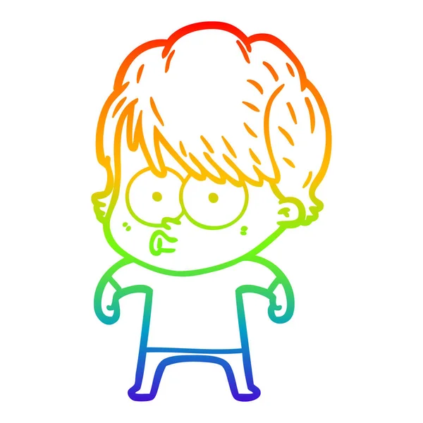 Regenboog gradiënt lijntekening cartoon vrouw — Stockvector