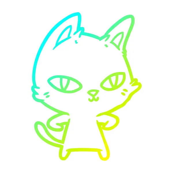 Froid gradient ligne dessin dessin animé chat fixer — Image vectorielle
