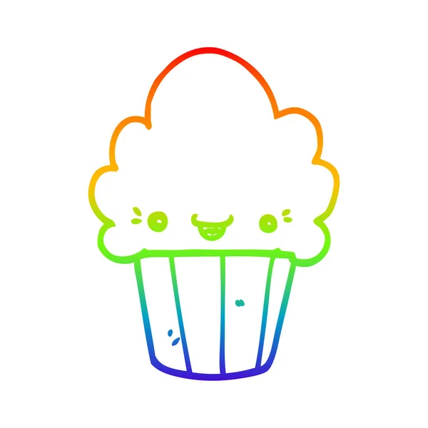 Linha gradiente arco-íris desenho de cupcake desenhos animados com rosto —  Vetores de Stock