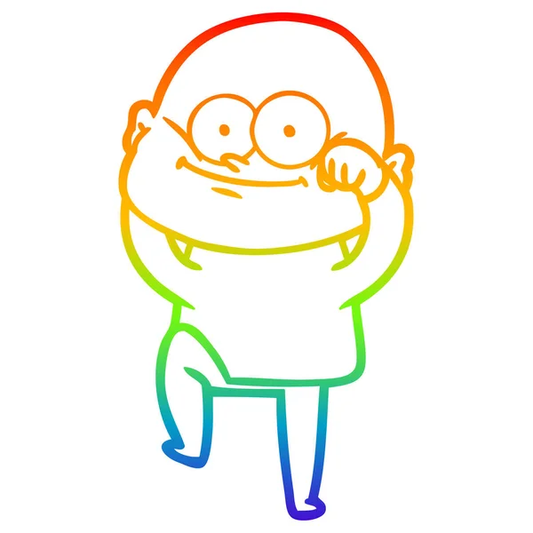虹のグラデーションライン描画漫画ハゲ男を見つめる — ストックベクタ