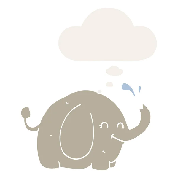 Karikatür fil ve retro tarzında düşünce balonu — Stok Vektör