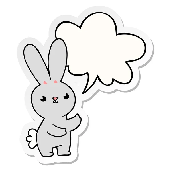 Mignon dessin animé lapin et la parole bulle autocollant — Image vectorielle