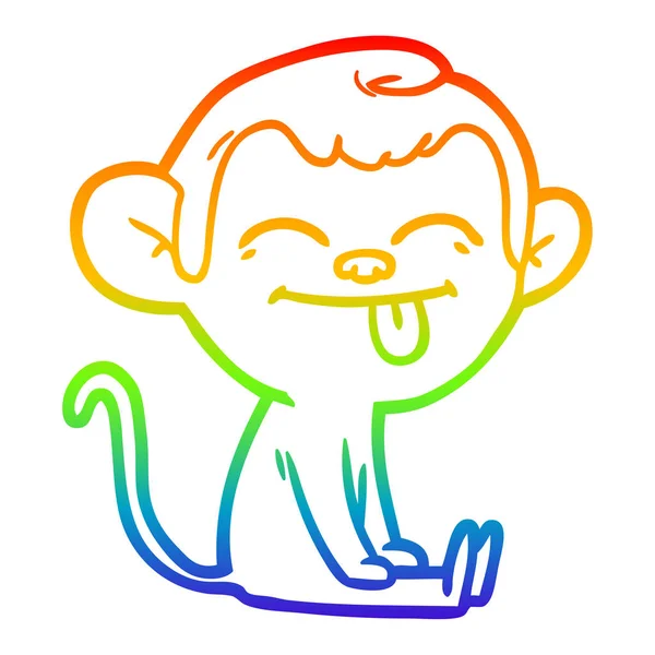 Arco-íris linha gradiente desenho engraçado dos desenhos animados macaco sentado —  Vetores de Stock
