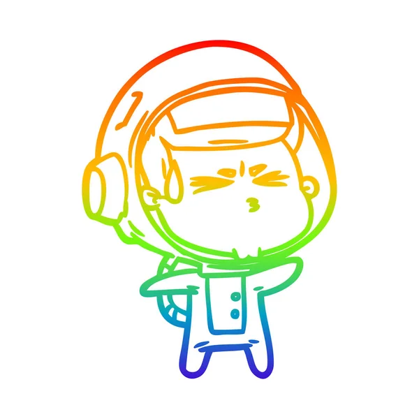 Linea gradiente arcobaleno disegno cartone animato stressato astronauta — Vettoriale Stock