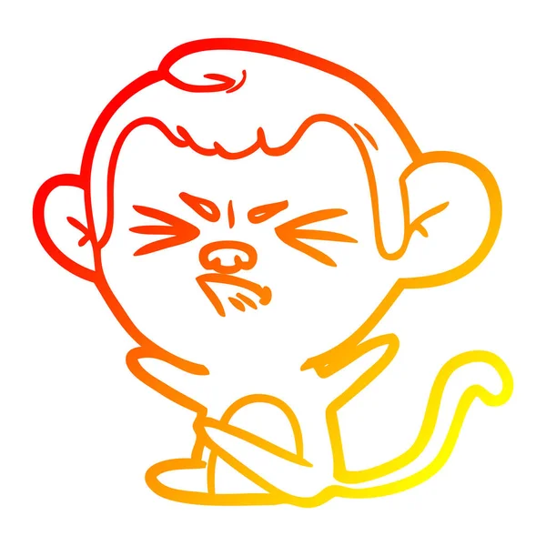 Línea de gradiente caliente dibujo de dibujos animados mono enojado — Archivo Imágenes Vectoriales